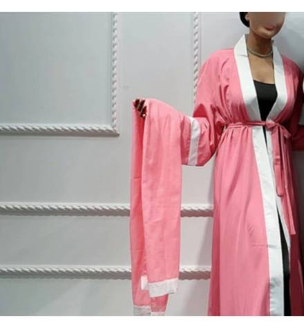 Kimono long rose avec foulard